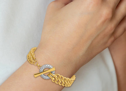14k with White Rhodium Textured Fancy Chain with CZ Toggle 7. Bracelet