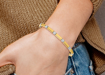 14k Two Tone Polished Fancy Bar Link 7. Bracelet