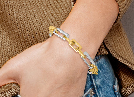 14k Two Tone Polished Fancy Square And Rectangle Figaro 7. Bracelet