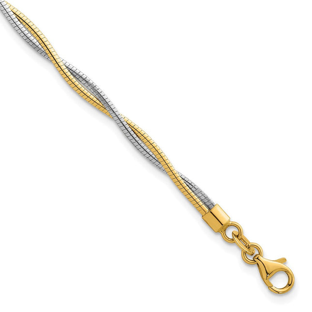 14k Two-tone Polished Twisted Round Omega, 17 x 4.48mm
