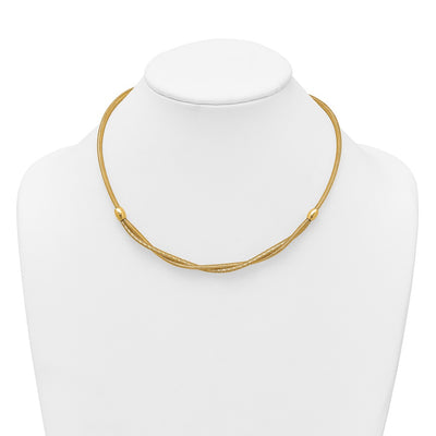 14K Polished Twisted with Beads Flexible Mesh Necklace