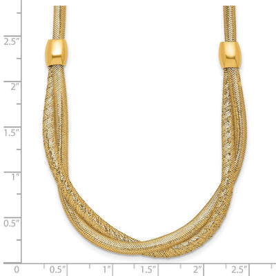 14K Polished Twisted with Beads Flexible Mesh Necklace