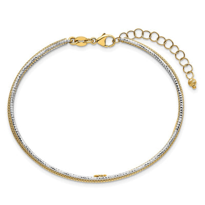 14K Two-Tone Textured Woven Flexible Bangle Bracelet Plus Extender