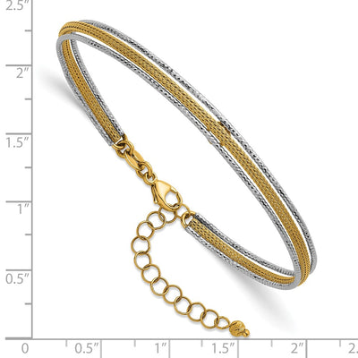 14K Two-Tone Textured Woven Flexible Bangle Bracelet Plus Extender