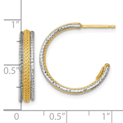 14K Two-Tone Textured Woven x J-Hoop Post Earrings