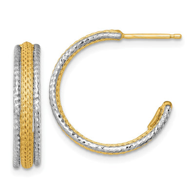 14K Two-Tone Textured Woven x J-Hoop Post Earrings