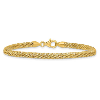 14K Polished and Diamond-cut Round Woven Wire, 17 x 4.38mm