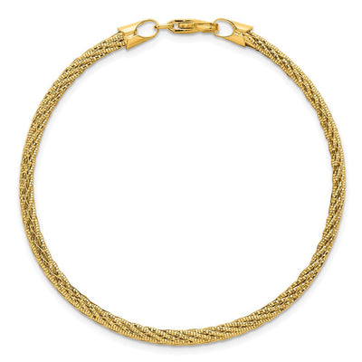 14K Polished and Diamond-cut Round Woven Wire, 17 x 4.38mm
