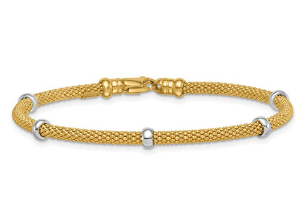 14k Two-tone Polished Fancy Mesh With Bead
