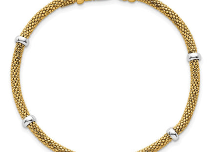 14k Two-tone Polished Fancy Mesh With Bead