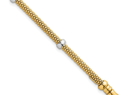 14k Two-tone Polished Fancy Mesh With Bead