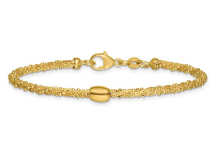 14k Polished and Textured Twisted with Bead
