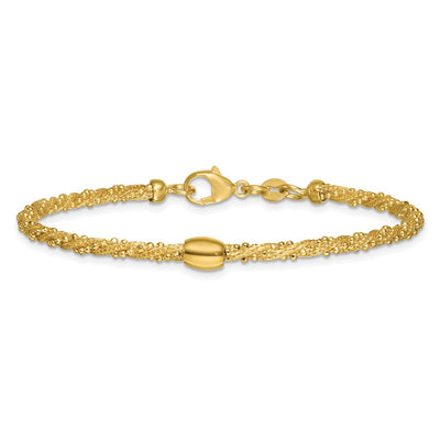 14K Polished and Textured Twisted with Bead, 17 x 5.09mm