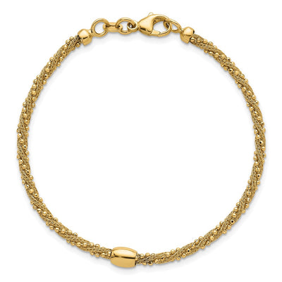 14K Polished and Textured Twisted with Bead, 17 x 5.09mm