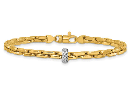 14K Two-tone Polished Fancy Link with CZ Bead