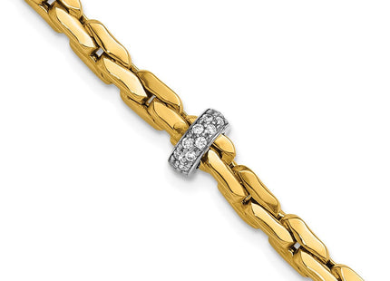 14K Two-tone Polished Fancy Link with CZ Bead