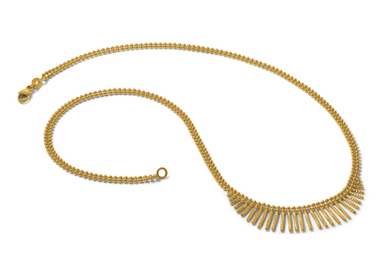 14k Polished and Textured Double Strand Multi Dangle Necklace