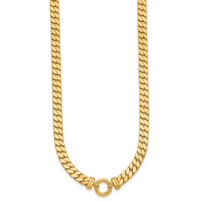 14K Polished Flat Curb Link with Center Circle Element Necklace