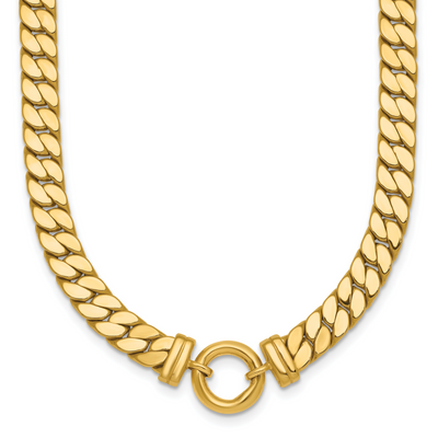 14K Polished Flat Curb Link with Center Circle Element Necklace