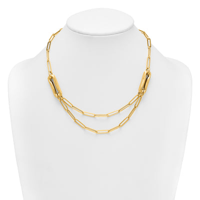 14K Polished And Brushed Paperclip Link Necklace