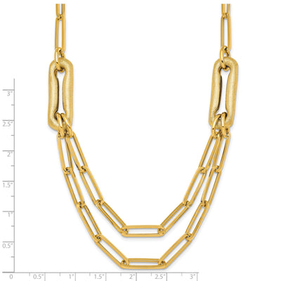 14K Polished And Brushed Paperclip Link Necklace