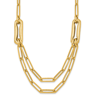 14K Polished And Brushed Paperclip Link Necklace