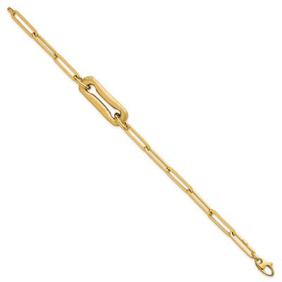 14K Polished And Brushed Paperclip Link Necklace