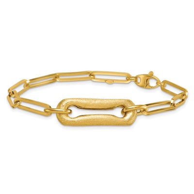 14K Polished And Brushed Paperclip Link Necklace