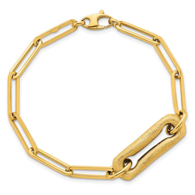 14K Polished And Brushed Paperclip Link Necklace