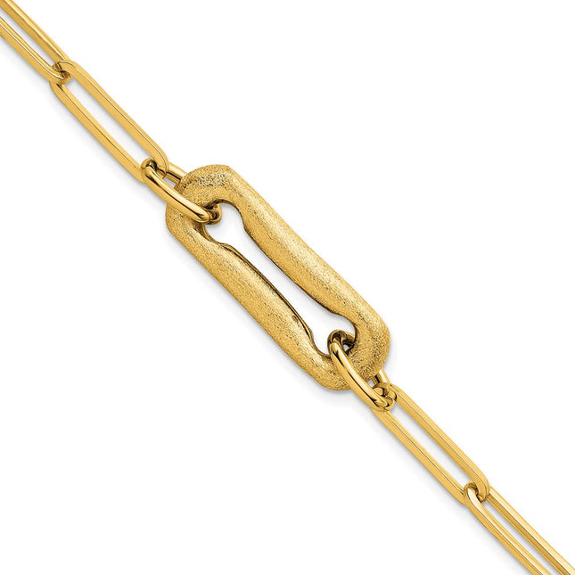 14k Polished And Brushed Paperclip Link 7. Necklace