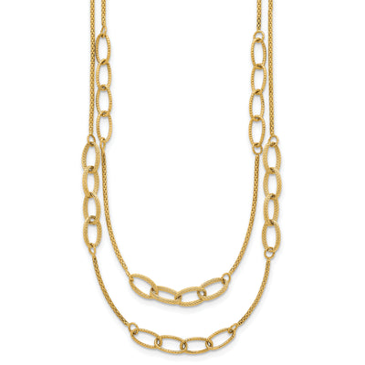 14K Polished and Textured Woven Double Strand with Oval Links, 17.5 x 7.45mm