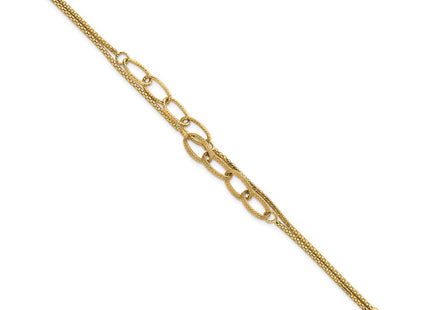14K Polished and Textured Woven Double Strand with Oval Links