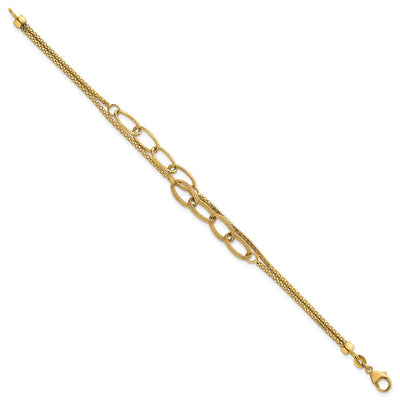 14K Polished and Textured Woven Double Strand with Oval Links, 17.5 x 7.45mm