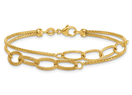 14K Polished and Textured Woven Double Strand with Oval Links