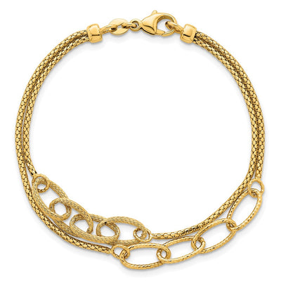 14K Polished and Textured Woven Double Strand with Oval Links, 17.5 x 7.45mm