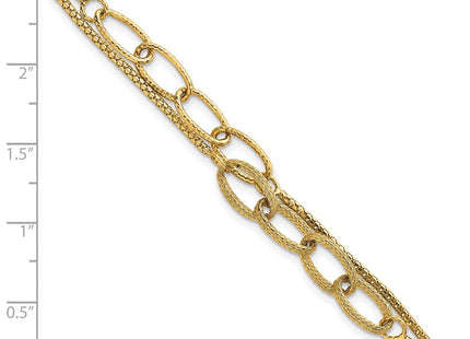 14K Polished and Textured Woven Double Strand with Oval Links