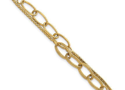 14K Polished and Textured Woven Double Strand with Oval Links
