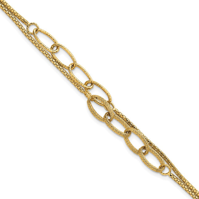 14K Polished and Textured Woven Double Strand with Oval Links, 17.5 x 7.45mm