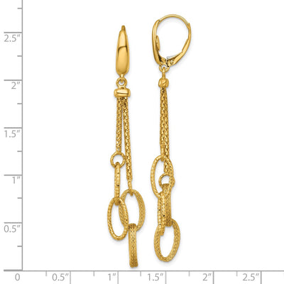 14K Polished and Textured Woven Chain and Oval Links Dangle Leverback Earrings