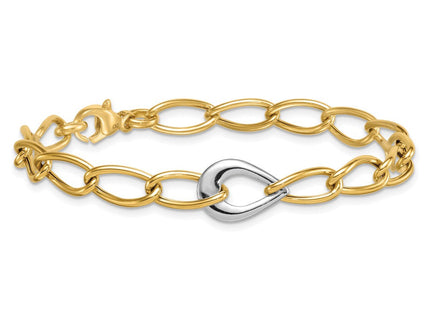 14k Two Tone Polished Fancy Curb Link With Teardrop