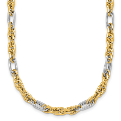 14K with White Rhodium Polished Fancy Rope Chain Necklace