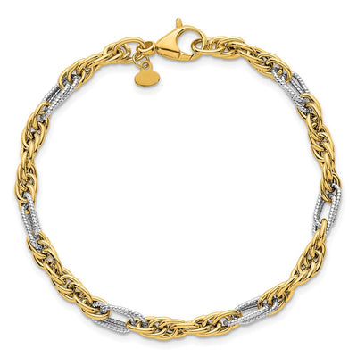 14K with White Rhodium Polished Fancy Rope Chain Necklace