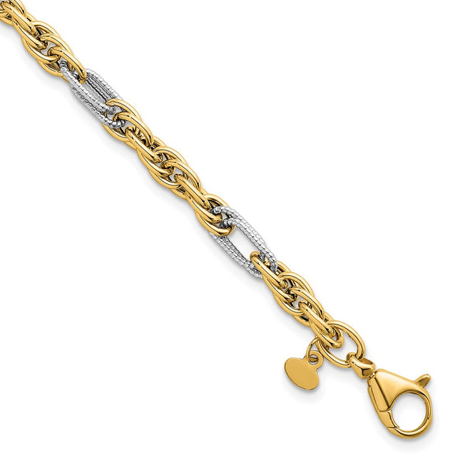 14k Yellow & Rhodium Chain Bracelets Style SF3218 - Classique Jewelry Inc.