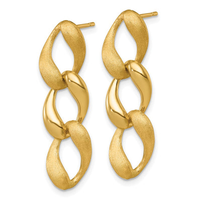14K Brushed and Polished Fancy Link Dangle Post Earrings