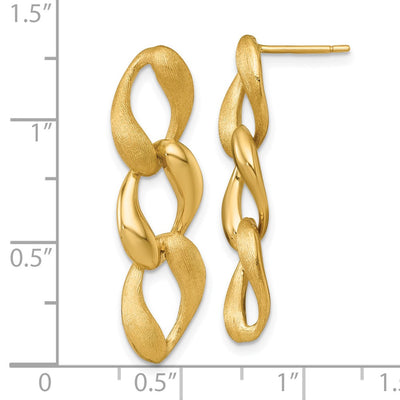 14K Brushed and Polished Fancy Link Dangle Post Earrings