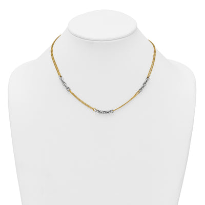 14K Two-Tone Polished Fancy Oval Link and Double Strand Chain with extension Necklace