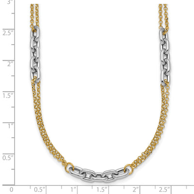 14K Two-Tone Polished Fancy Oval Link and Double Strand Chain with extension Necklace