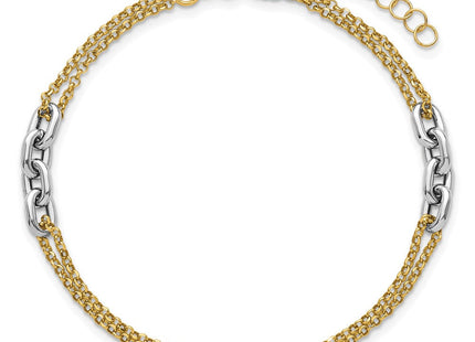 14K Two-Tone Polished Fancy Oval Link and Double Strand Chain 7. with extension Necklace
