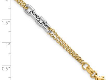 14K Two-Tone Polished Fancy Oval Link and Double Strand Chain 7. with extension Necklace