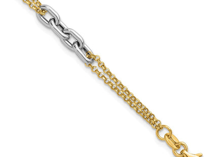 14K Two-Tone Polished Fancy Oval Link and Double Strand Chain 7. with extension Necklace